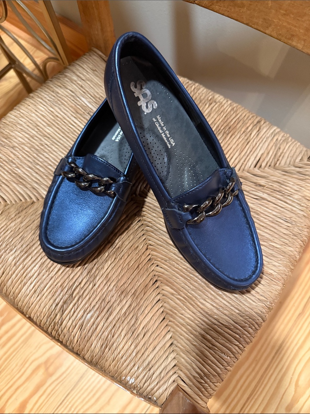 SAS Metro Link Slip-On Loafers in metallic navy/black